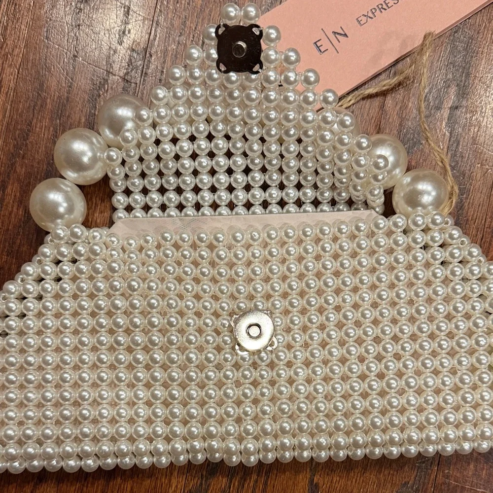 Expressions NYC Pearl Beaded Triangle Clutch in Ivory